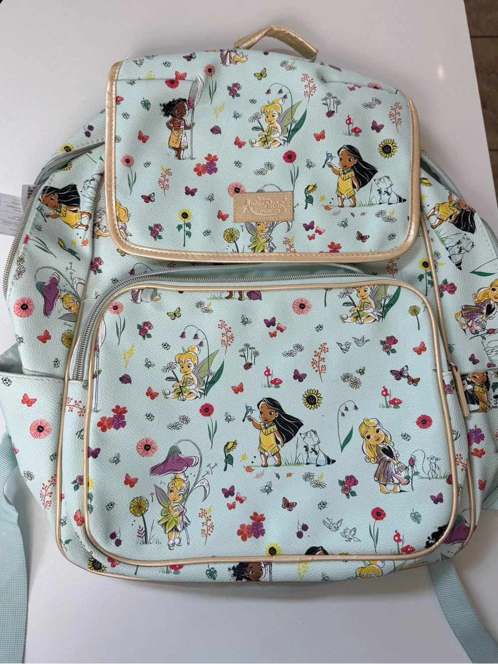 Disney Mint Floral Animator’s Collection Backpack with Gold Trim